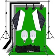Abeststudio 500W Continuous Lighting 50 x 70cm Softbox kit and Black White Gray Green Backdrops Soft Box Lighting Kit Portable Photo Studio with 2 x 25W LED Bulbs (AU Plug E27 Socket)