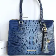 Brahmin Anywhere Tote Blue Denim Leather Shoulder Bag + Large Tassel NWT**HTF