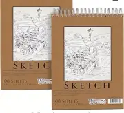 U.S. Art Supply 11" X 14" Top Spiral Bound Sketch Book Pad, 2 Pack, 100 Sheets