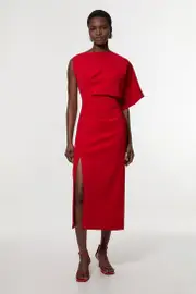 Soft Tailored Asymmetric Sleeve Midi Dress