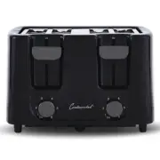 10" Black 4 Slice Toaster Wide Slots Cool Touch Housing Adjustable Browning