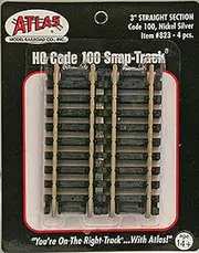 Code 100 Nickel Silver 3" Straight Snap-Track HO Scale Atlas Trains