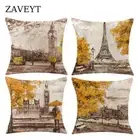 New Romantic Eiffel Tower Big Ben Landscape Cushion Cover Square Pillow Case