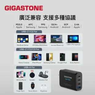 【GIGASTONE 立達】130W GaN氮化鎵四孔充電器黑+C to C 100W快充傳輸線(iPhone15/MacBook筆電/快充充電頭)