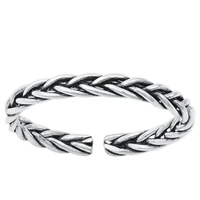 Braided Toe Ring 925 Sterling Silver 2mm Band Adjustable