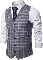 [PHJTOMK] Mens Formal Business Dress Vest Casual V-Ncek Button Wedding Suit Vest Slim Fit Waistcoat for Suit or Tuxedo