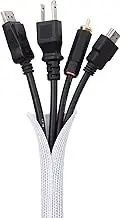 Keco 10ft – 1/2 inch Cable Management Sleeve Wire Loom Cord Protector – Self Wrap Cable Sleeve Split Sleeving Cord Organizer for TV Computer Automotive Office Home Entertainment – White