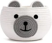 CherryNow Cotton Rope Baby Basket for Nursery, Bear Gift Baskets for Kids, Empty Baby Shower Basket with Handles, Small Cute Animal Baskets, White, 10.5"D x 8.5"H