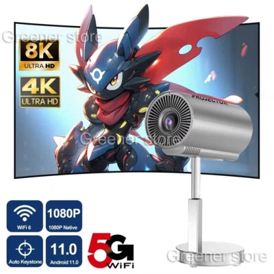 Smart 1080P HD 4K Video Projector WiFi Bluetooth 3D Portable Office Home Theater