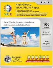 MR.R High Glossy Inkjet Photo Paper,letter size 8.5"x11" ,Letter Size with 100 Sheets per pack, 42lb -160gsm
