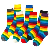 在飛比找蝦皮商城優惠-彩虹高筒襪女士潮襪ins秋冬撞色彩條情侶長襪糖果襪子
