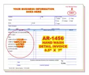 HAND WASH AUTO DETAILING INVOICE CUSTOM PRINTED 2 or 3 PART CARBONLESS