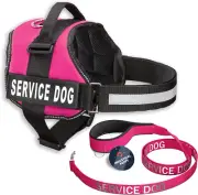 Service Dog Vest with Hook and Loop Straps & Matching Service Dog Leash Set - Ha