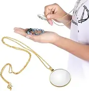 ElgnAura Hanging Magnifier for Crafts, 5X Magnifier Monocle Lens with Necklace for Jewelry Reading Hobbies (Gold)