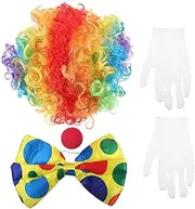 SAFIGLE 1 Set Clown Costume Accessories Set Complete Wig Nose Bowtie Gloves for Halloween Cosplay Birthdays Lightweight Smooth Materials for Fun Dress Up Events