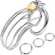 UleadeTM Steel Metal Male Chastity Device Locked Cage Sex Toy for Men (3 Rings)