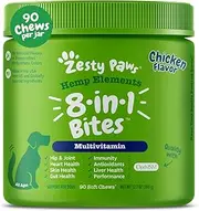 Zesty Paws Multivitamin for Dogs with Hemp - Glucosamine Chondroitin + Msm for Hip & Joint Health - Enzymes & Probiotics for Digestion - Vitamins & Omega 3 for Skin & Coat + Heart & Immune - 90 Count