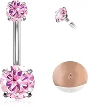 [JESMODA] 1PC G23 Titanium Belly Button Rings 14G 1.6MM Round Cubic Zirconia Belly Rings 6 Sizes of Length to Choose Navel Barbell Belly Piercing Jewelry for Women