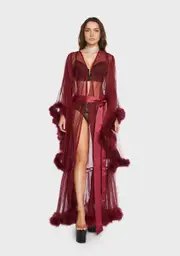 [Roma] Wine Hollywood Glam Feather Robe