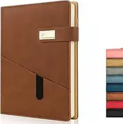 A5 Lined Leather Notebook, 240 Pages Refillable Journal with Pocket and Magnetic Buckle, Hardcover Daily Diary for Men and Women Business Travel Personal Writing