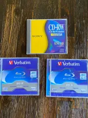 2 Verbatim Blu-Ray Recordable Disc 25 GB 6x Speed 1 Sony CD-RW Rewritable 650 MB