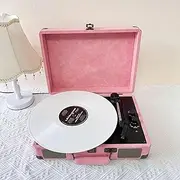 Vinyl Record Player, Portable Vintage Record Player, Brass Hemming/Anti-Collision, Ruby Needle/Stable Reading, Metal Buckle Design, Supports 7/10/12 Inch Vinyl Records,Pink