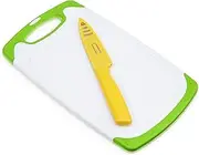 True Small Cutting Board with Stainless Steel Blade Pairing Knife, Non Slip Silicone Grip Plastic Chopping Boards and Knives for Prepping Fruits, Vegetables, Cocktail Ganishes. 2-Piece Set