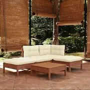 5 Piece Garden Lounge Set with Cushions Honey Brown Pinewood Patio Bar Sets