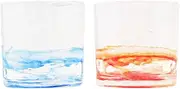 Genkawa Genkichi Workshop Rock Glass (Blue, Orange), Diameter 3.5 inches (9 cm), Sea Foam, Pack of 2