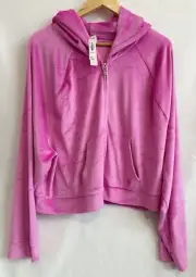 Victoria’s Secret Jacket Velour Full Zip Hoodie Women XXL Semi Crop Top Pink