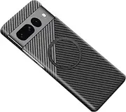 FLURIKA Magnetic Case for Google Pixel 9, Compatible with MagSafe Carbon Fiber Slim Thin Lightweight Aramid Fiber PC Back Anti Scratch Drop Protection Rugged Shockproof Cover, Black&Silver