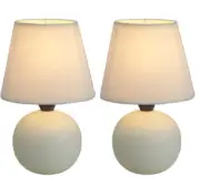 Simple Designs Mini Ceramic Globe Table Lamp 2 Pack Set Off White