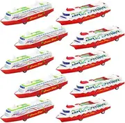 ERINGOGO 10Pcs Plastic Cruise Ship Pull Back Steamship for Play Vehicles Random Patterns for Color Recognition and Imagination Development