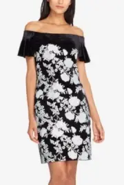 Tahari ASL Arthur S. Levine Sequined Stretch Velvet Off The Shoulder Dress 14
