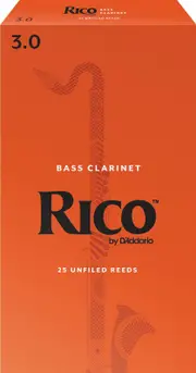 Rico Bass Clarinet Reeds, Strength 3.0, 25-pack