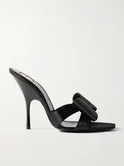 [SAINT LAURENT] SAINT LAURENT - Tuxedo Bow-embellished Satin Mules - Black - EU 38 EU 38 Black