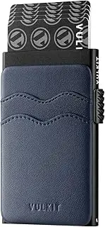 [VULKIT] Credit Card Holder Minimalist Slim Pop Up Wallet with Leather Slots RFID Blocking for Men and Women Holds 7 Cards and Notes Blue