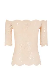 [Rabanne] Scalloped Stretch-Lace Sequined Top