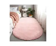 Oval Shaggy Bedroom Rug Fluffy Area Rugs for Girls Boys Kids Room Nursery Floor Carpet Home Decoration-Pink