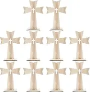 Cabilock 10pcs Wooden Standing Cross Desktop Cross Christian Catholic Wood Cross Religious Baptism Favors for Communion Baptism Party Decorations