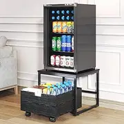 TC-HOMENY Mini Fridge Stand with Storage, Mini Fridge Stand Table Shelf with Lockable Mobile Wheel, Beverage Compact Refrigerator Stand Storage Cabinet Appliance Platform for Dorm, Apartment,Office
