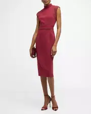 St. John $1495 1RT24 GRP2 Mesh-Panel Italian Stretch Cady Midi Dress sz 10 NWT
