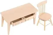 Miniature Desk Chair Model 1/12 Scale Mini School Table and Chair Set Wood Craft Ornament for Dollhouse