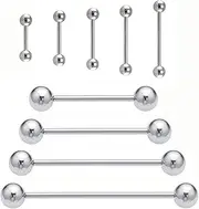 [Pryon] 10pcs Titanium Tongue Bars,14G 12-20mm Straight Barbell,Surgical Steel Tongue Bar Nipple Piercing Jewellery Metal,Body Piercing Bars,for Women Men Titanium Tongue Nipple Bar Piercing Set, one size
