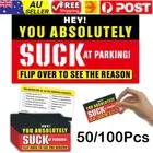 50/100Pcs BAD PARKING CARDS - HEY IDIOT YOU ABSOLUTELY SUCK AT PARKING Novelty