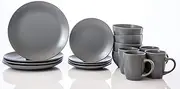 HOMD 16-Pieces Stoneware Dinnerware Set, Dinner Set, Kitchen Dinnerware Ceramic Crockery Set, Dinner Service Set for 4. (Grey)