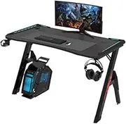 Gaming Desk Office Table Desktop PC Computer Racing Laptop RGB Light 140cm Black