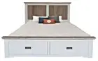 CHALMERS SOLID ACACIA QUEEN STORAGE BED 2 STORAGE DRAWERS WHITE/MULTICOLOUR