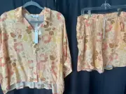 NWT Olivaceous Peach/orange Floral Womens Size Large Short Sleeves Top And Short