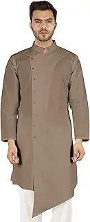 [Atasi] Casual Solid Long Sleeve Cotton Kurta For Indian Men Mandarin Collar Irregular Hem Ethnic Shirt